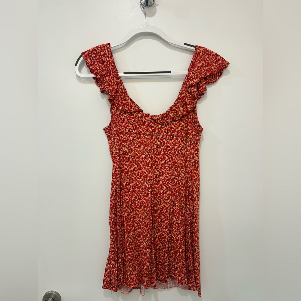 Kimchi Blue Red Floral Ruffle Mini Dress | Size M - Picture 3 of 4